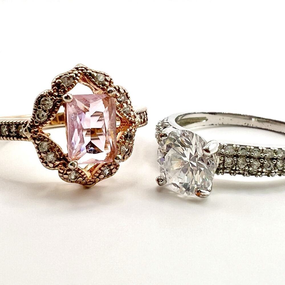 Fashion Rings Lot 2 Pink Clear Costume Faceted Sparkle Romantic Elegant Size 7